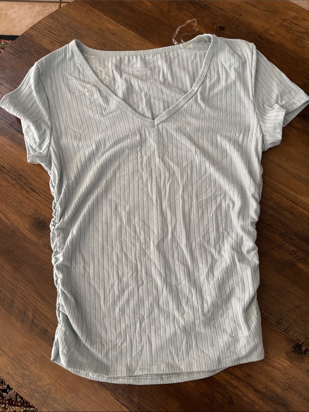 No Boundaries Light Blue Ribbed V-Neck Short Sleeve Top